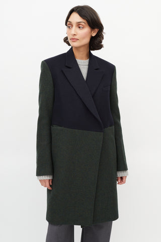 Celine Green 
Navy Wool Panelled Coat