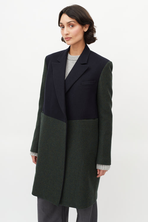 Celine Green 
Navy Wool Panelled Coat