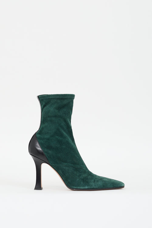 Celine Green Suede 
Black Leather Heeled Boot