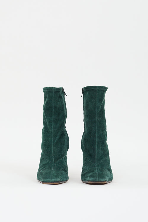 Celine Green Suede 
Black Leather Heeled Boot