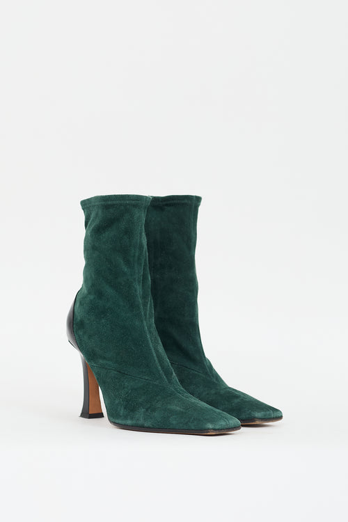 Celine Green Suede 
Black Leather Heeled Boot