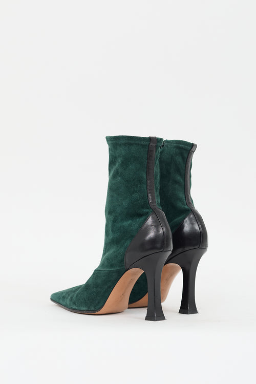 Celine Green Suede 
Black Leather Heeled Boot