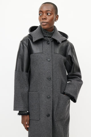 Celine Grey 
Black Hooded Wool Coat