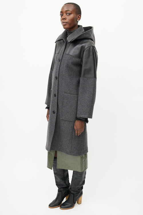 Celine Grey 
Black Hooded Wool Coat