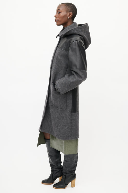 Celine Grey 
Black Hooded Wool Coat