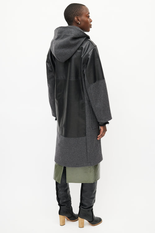 Celine Grey 
Black Hooded Wool Coat