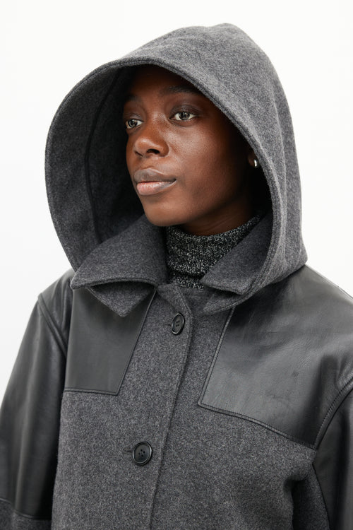 Celine Grey 
Black Hooded Wool Coat