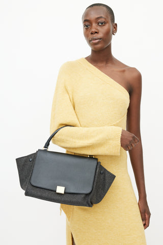 Celine Grey 
Black Trapeze Wool Bag