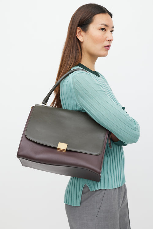 Celine Grey 
Burgundy Leather Trapeze Bag