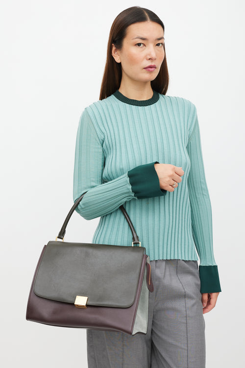 Celine Grey 
Burgundy Leather Trapeze Bag