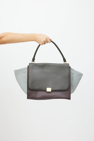 Celine Grey 
Burgundy Leather Trapeze Bag