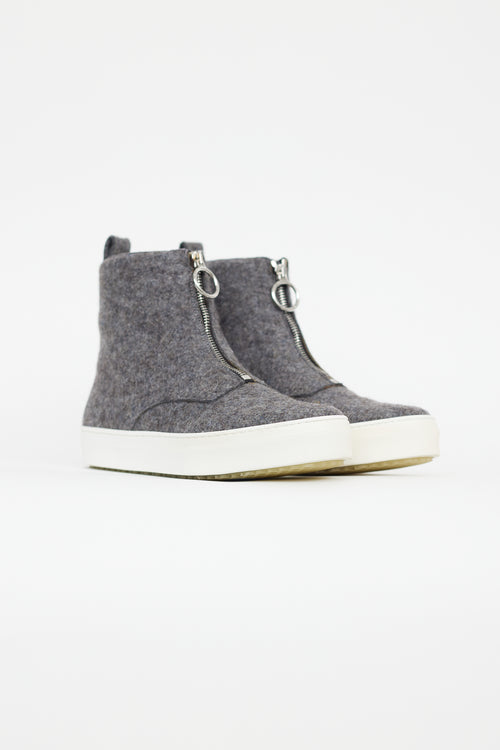 Celine Grey Wool Zip Up Ankle Boot