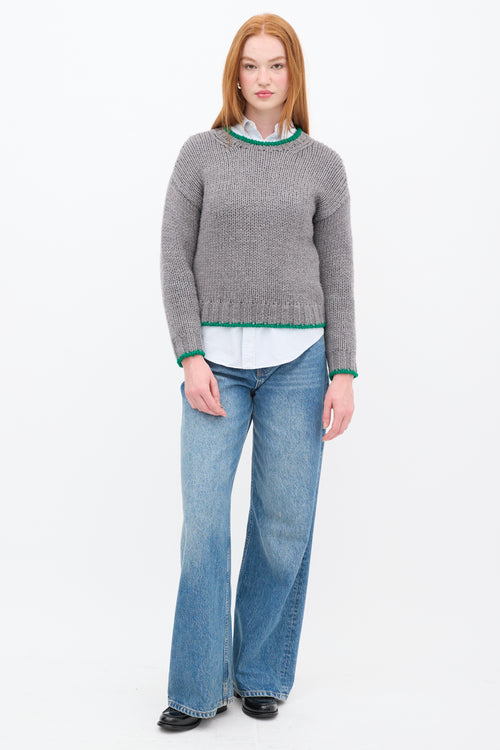 Celine Grey 
Green Wool Trimmed Sweater