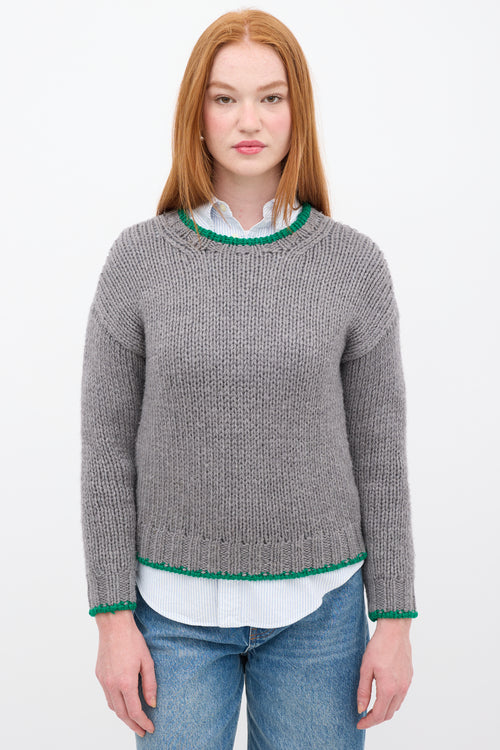 Celine Grey 
Green Wool Trimmed Sweater