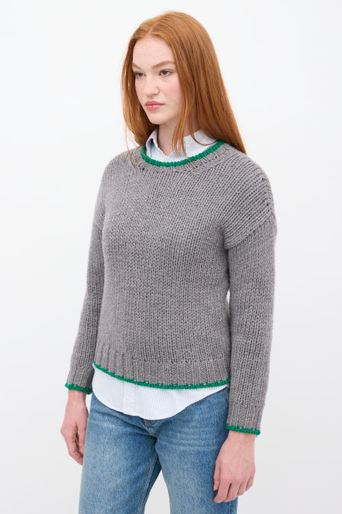 Celine Grey 
Green Wool Trimmed Sweater