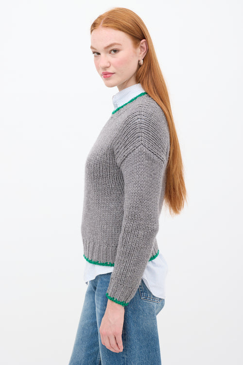 Celine Grey 
Green Wool Trimmed Sweater