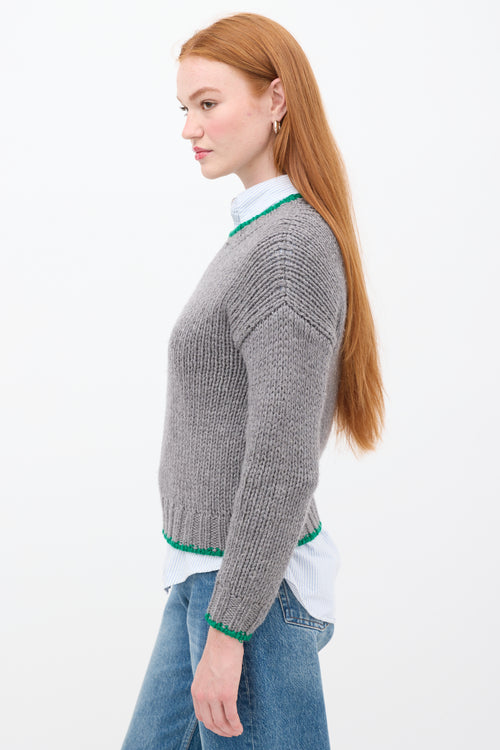 Celine Grey 
Green Wool Trimmed Sweater