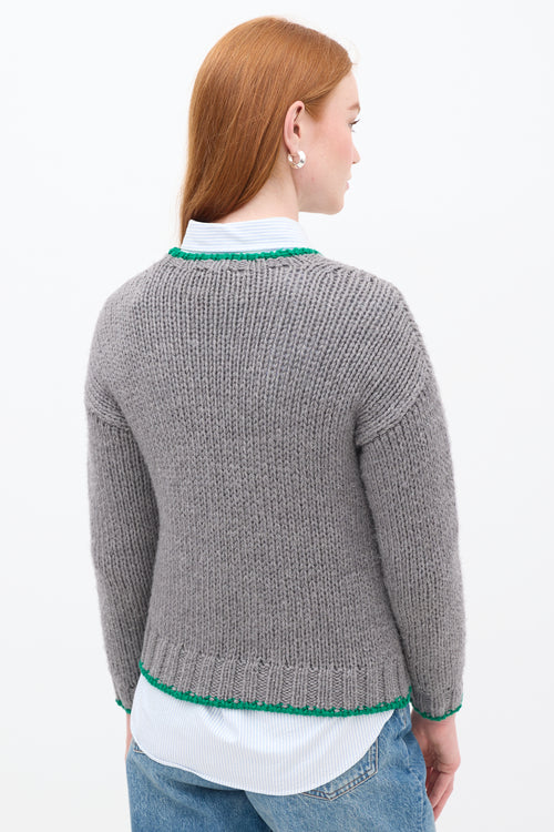 Celine Grey 
Green Wool Trimmed Sweater