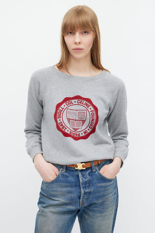 Celine Grey 
Red Crest Logo Sweatshirt