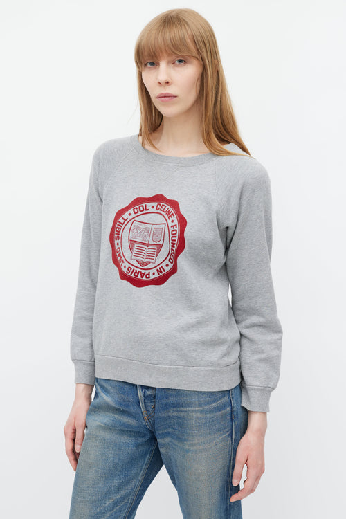 Celine Grey 
Red Crest Logo Sweatshirt