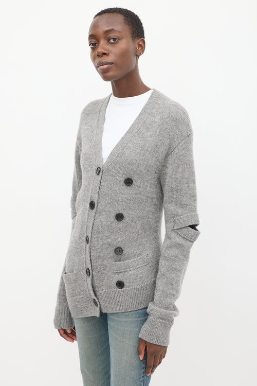 Celine Grey Wool Elbow Slash Cardigan