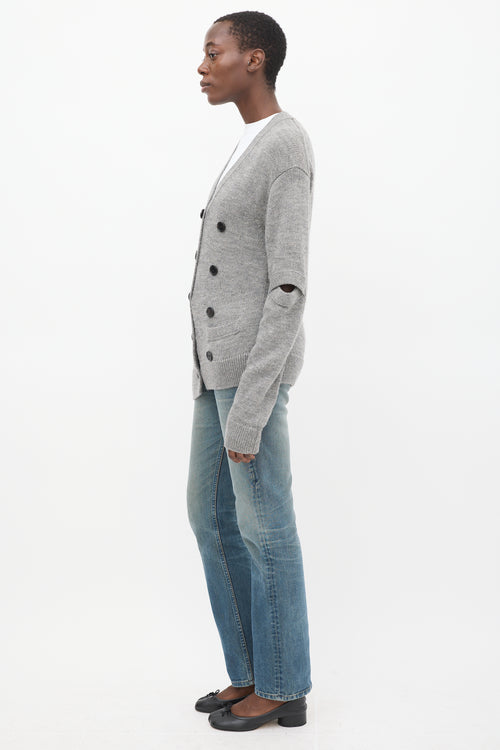 Celine Grey Wool Elbow Slash Cardigan