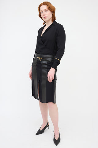 Celine Leather 
Silk Raw Edge Skirt