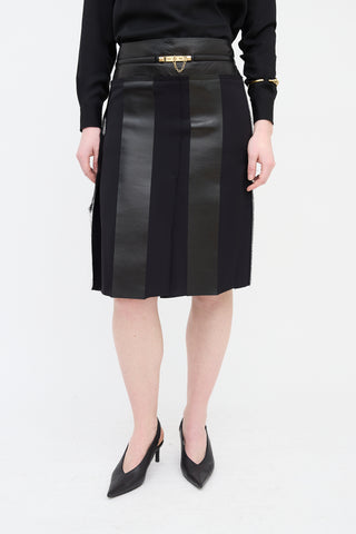 Celine Leather 
Silk Raw Edge Skirt