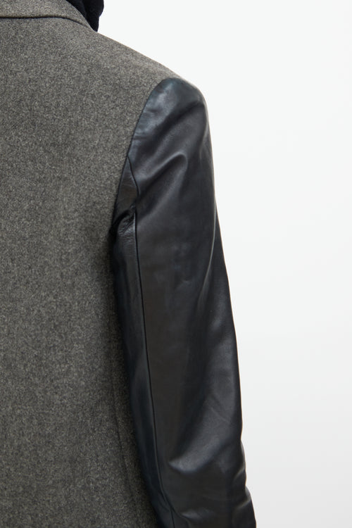 Celine Grey 
Black Wool Leather Trim Coat