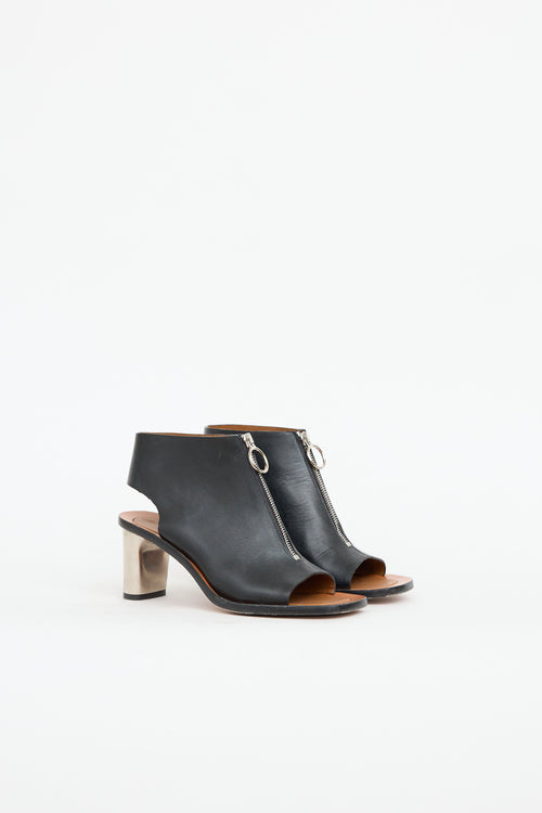 Celine Leather Zip Open Toe Bootie