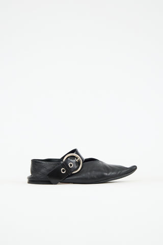 Celine Leather Buckle Pointed Toe Flat