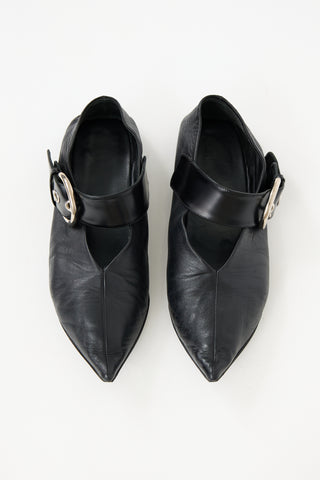 Celine Leather Buckle Pointed Toe Flat