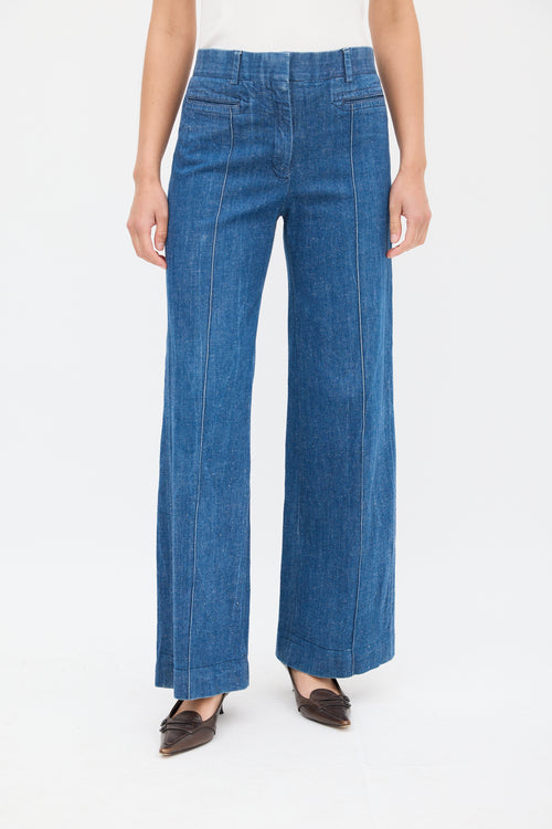 Celine Medium Wash Pintuck Wide Leg Jeans