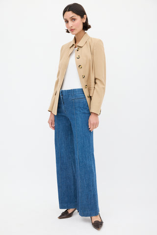 Celine Medium Wash Pintuck Wide Leg Jeans