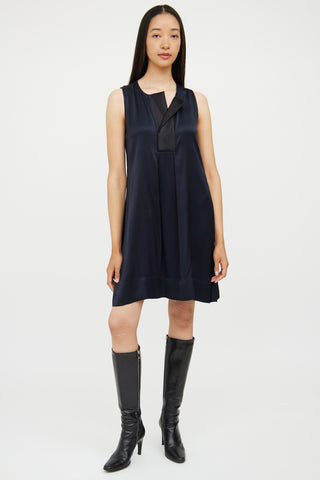 Celine Navy 
Black Silk Midlength Dress