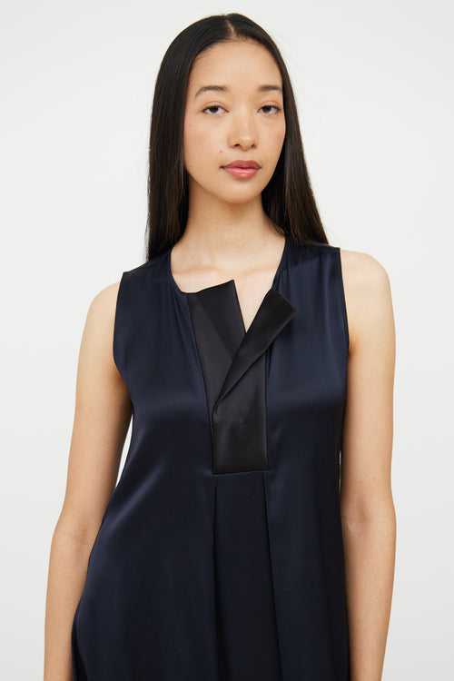 Celine Navy 
Black Silk Midlength Dress