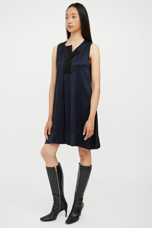 Celine Navy 
Black Silk Midlength Dress