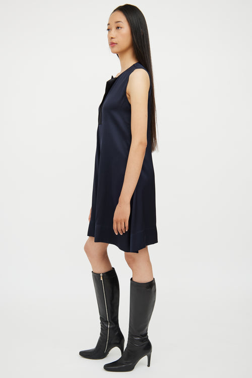 Celine Navy 
Black Silk Midlength Dress