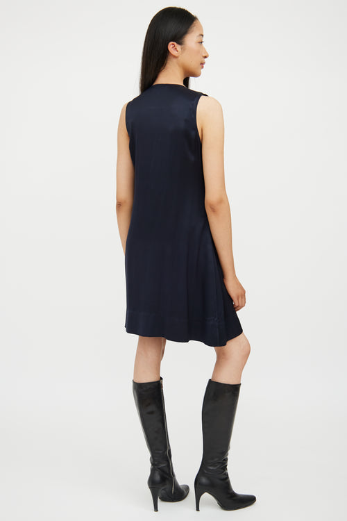 Celine Navy 
Black Silk Midlength Dress