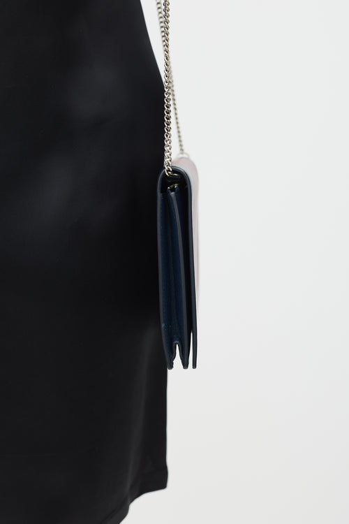 Celine Navy 
Burgundy Leather Wallet On Chain