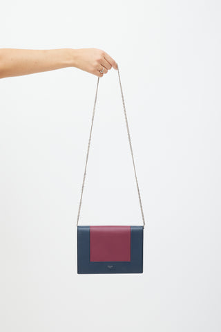 Celine Navy 
Burgundy Leather Wallet On Chain