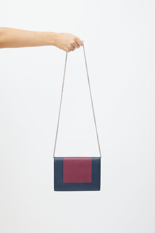 Celine Navy 
Burgundy Leather Wallet On Chain