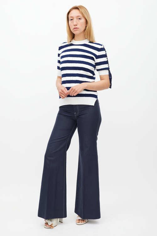 Celine Navy Cotton 
Silk Flared Trouser