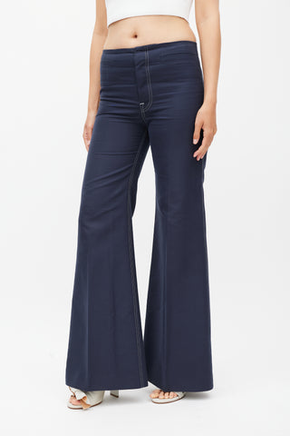 Celine Navy Cotton 
Silk Flared Trouser