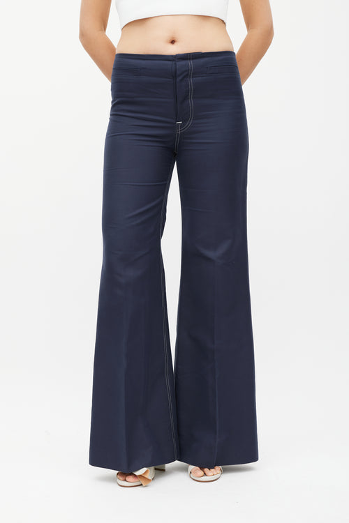 Celine Navy Cotton 
Silk Flared Trouser