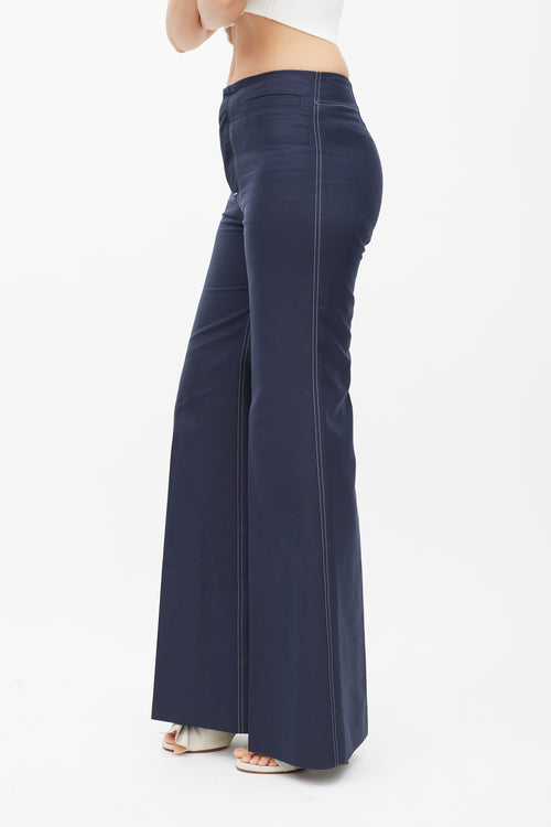 Celine Navy Cotton 
Silk Flared Trouser