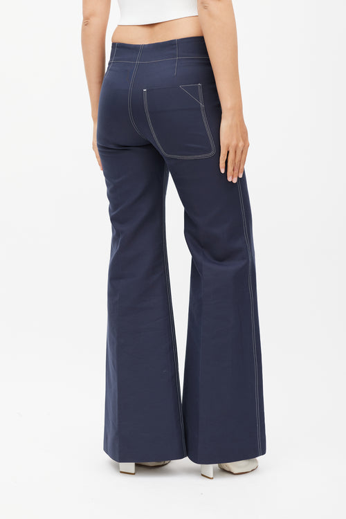 Celine Navy Cotton 
Silk Flared Trouser