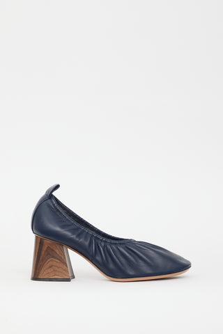 Celine Navy Leather Ruched Pump