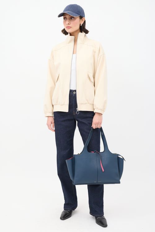 Celine Navy Leather Tri-Fold Shoulder Bag