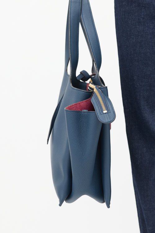 Celine Navy Leather Tri-Fold Shoulder Bag